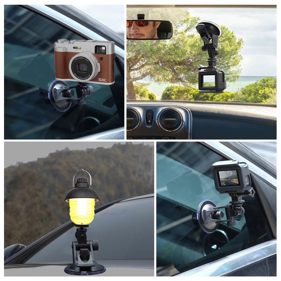 PULUZ Auto-Saugnapfhalterung in Schwarz mit Schraube, Stativadapter und Aufbewahrungstasche für GoPro, Insta360, DJI und andere Actionkameras - Bild 4
