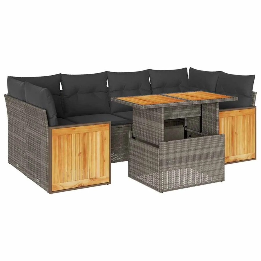 vidaXL 7-teilige Garten-Sofagarnitur aus Poly-Rattan und Akazienholz in Grau - Bild 2
