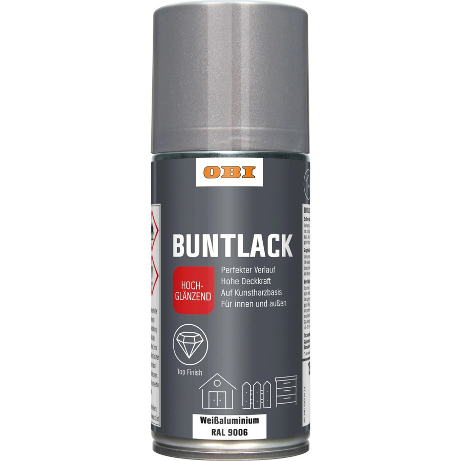 OBI Buntlack Spray Weißalu RAL 9006 hochglänzend 150 ml - Bild 2