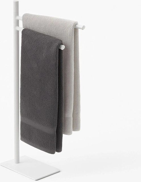 Relaxdays Handtuchständer aus Edelstahl in Weiß, freistehend und 2-armig, Höhe: 78 cm, Breite: 33,5 cm, Tiefe: 14 cm - Bild 1