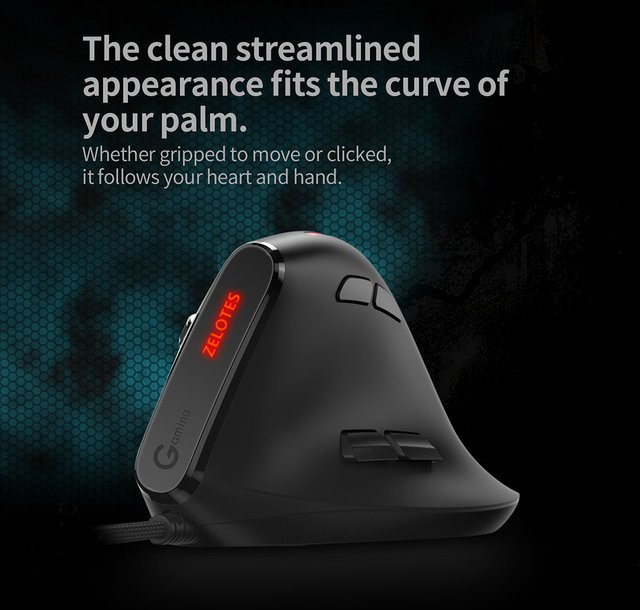Zelotes T-50 Ergonomische vertikale RGB-Gaming-Maus mit Kabel, 12800 DPI, Schwarz - Bild 1