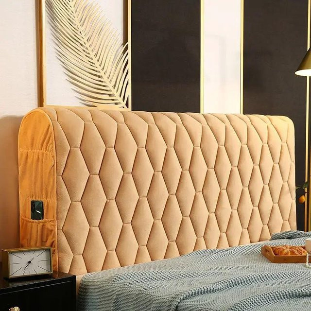 Super Six Kopfteilbezug aus Samt in Beige, gesteppt, Breite: 150 cm, Höhe: 68 cm - Bild 1