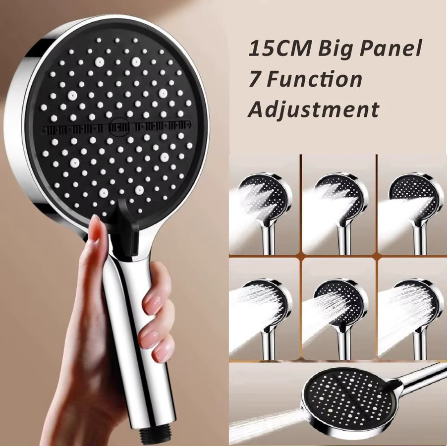 IOUHAPPY Hochdruck-Duschkopf mit 7 Strahlmodi und Regenspray, Handbrause in Chrom/Silber, Durchmesser: 27,0 cm, Breite: 15,0 cm - Bild 2
