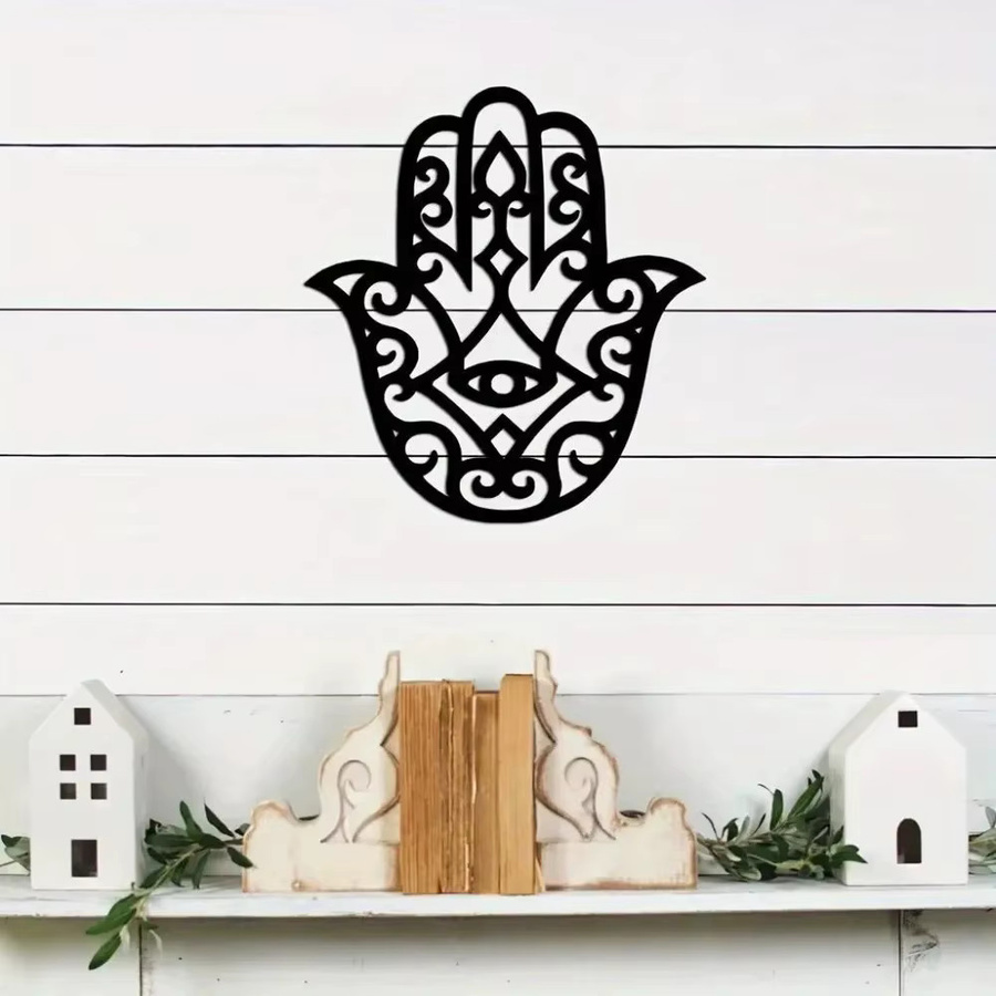Hamsa Hand Metall-Wandkunst von CIFBUY in Schwarz als Boho-Wanddekoration für dein Zuhause - Bild 4