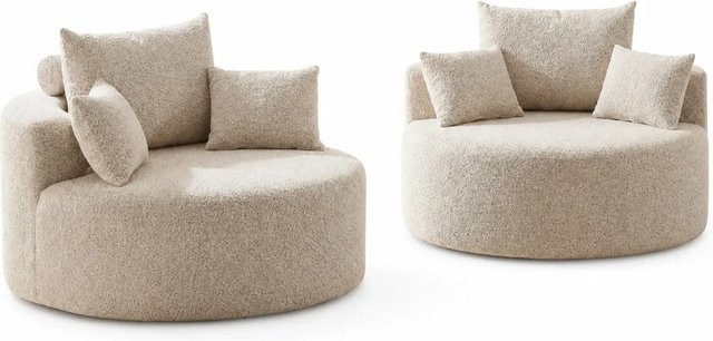 PXloue 2er-Set Stoffsofa aus Chenille mit Rückenkissen in Braun Khaki - Bild 1
