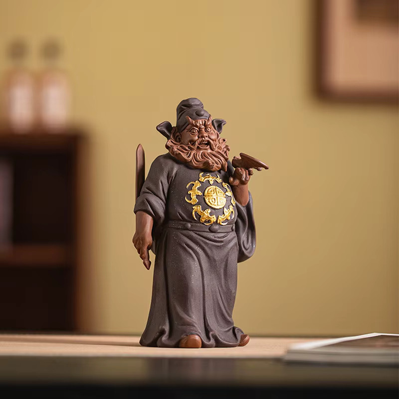 Keramik-Skulptur Zhong Kui Taoistischer Meister in Braun für Feng Shui Dekoration im Wohnzimmer oder Büro - Bild 2
