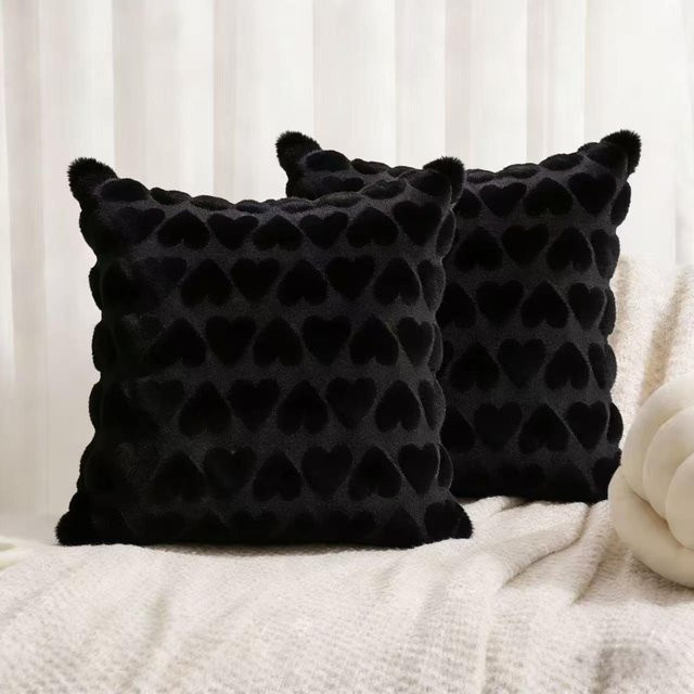 2-teiliges Set JMG Clothing Plüsch-Kissenbezüge mit Herz-Muster in Schwarz, B/B: 45 x 45 cm - Bild 1