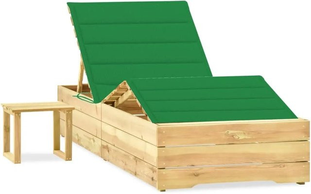 vidaXL Garten-Sonnenliege aus imprägniertem Kiefernholz in Grün mit Tisch, verstellbarer Kopfstütze und wetterfester Auflage - Bild 1