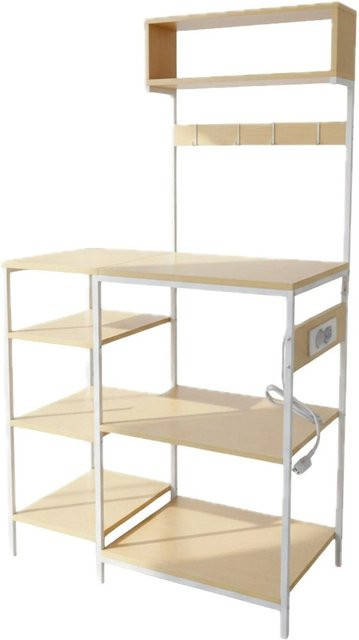 Relaxdays Küchenregal in Loft-Design aus Metall und Holzoptik in Weiß mit integrierter Steckdose, H: 151 cm, B: 82 cm, T: 40 cm - Bild 1