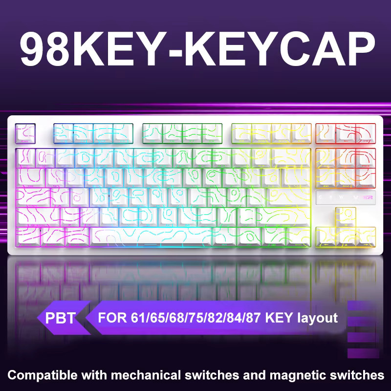 Topografische Tastenkappen 4.0 Version für MX mechanische Tastaturen, 97 Tasten, PBT, Cherry Profil, durchscheinend, für Seitendruck-Hintergrundbeleuchtung, Schwarz/Weiß/Transparent - Bild 3