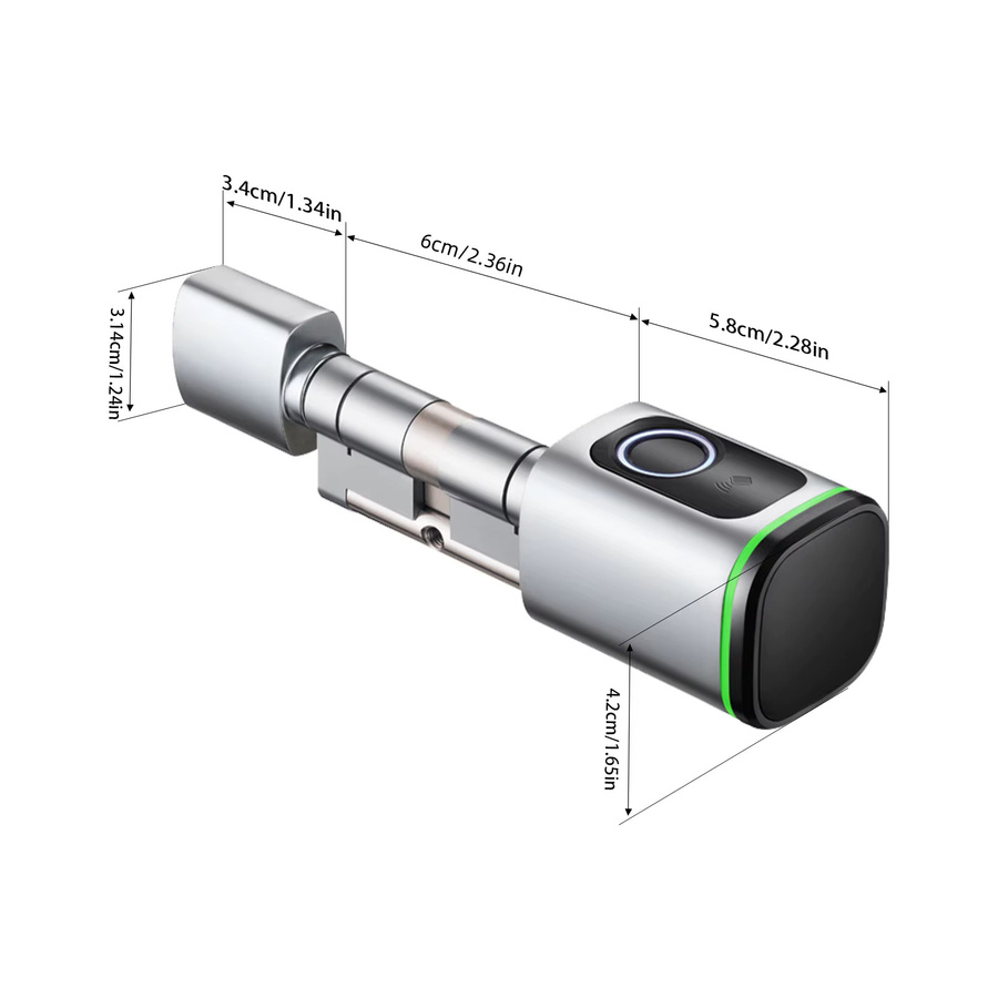 Smart Lock Zylinder 60mm Euro-Zylinder mit Fingerabdruck, App-Steuerung, Schlüsselkarte und manuellem Schlüssel, IP53 wasserdicht, Typ-C Notstromversorgung, Schwarz und Silber - Bild 1