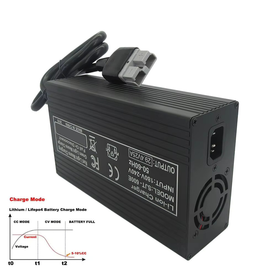 CYGEREEN Schnellladegerät 29,4V 25A für 24V 7S Lithium-Batterien mit XT90 Anschluss und Aluminiumgehäuse in Schwarz/Silber - Bild 2