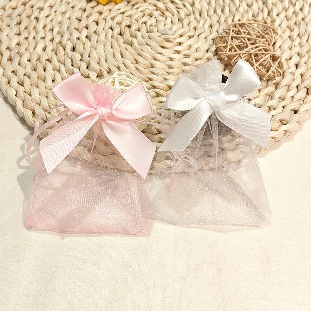 Organza-Geschenkbeutel mit Kordelzug für Schmuck und Hochzeiten in Pink und Braun, B/H: 9 x 12 cm und 10 x 15 cm - Bild 1