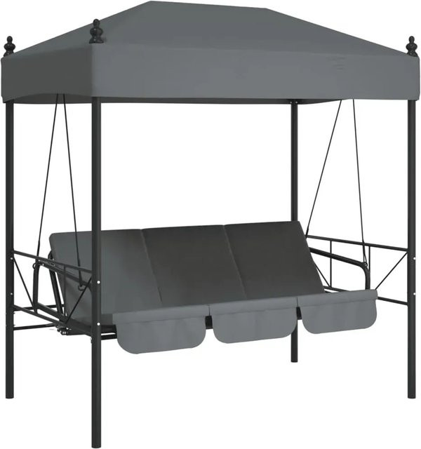vidaXL Hollywoodschaukel mit Dach und Kissen in Grau aus Stahl, wandelbar zum Bett - Bild 1