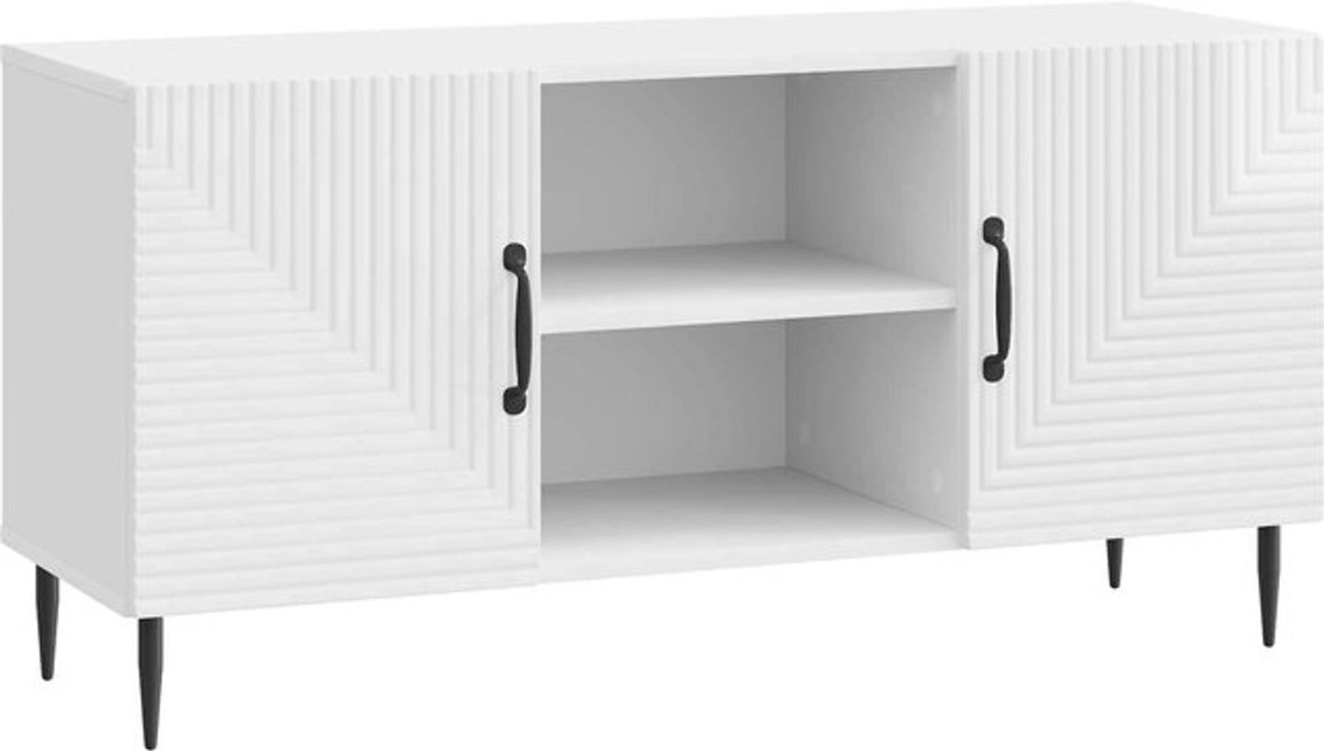 vidaXL TV-Schrank in Hochglanz Weiß aus Holzwerkstoff und Metall, Modernes Design, B/T/H: 102 x 34,5 x 50 cm - Bild 1