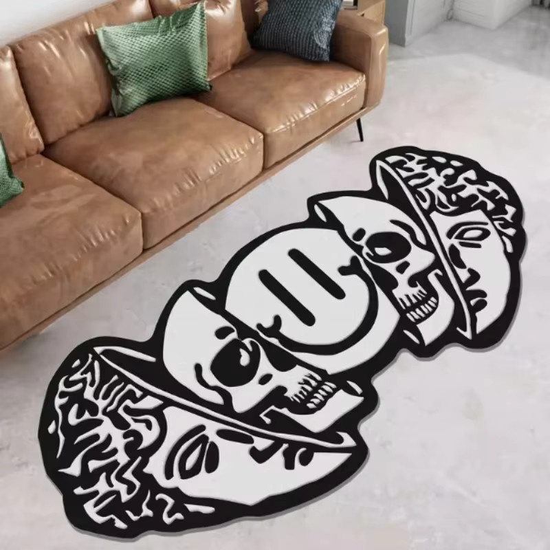 VIKAMA Halloween Teppich mit Totenkopf-Muster in Schwarz, weiche Fußmatte für Wohnzimmer und Schlafzimmer, B/T: 60 x 40 cm - Bild 4