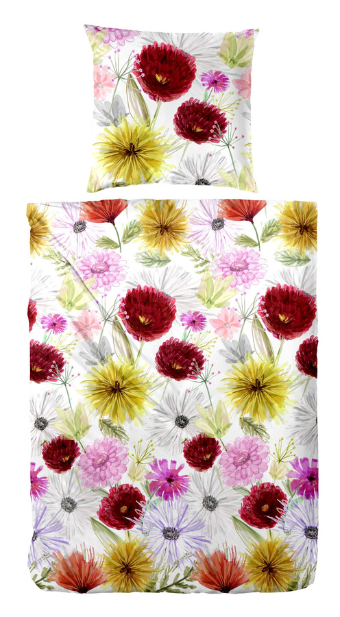 Primera Mako-Satin Bettwäsche mit Blumenmuster in Rosa, Grün und Beere, B/H: 155 x 220 cm mit Kissenbezug 80 x 80 cm - Bild 1