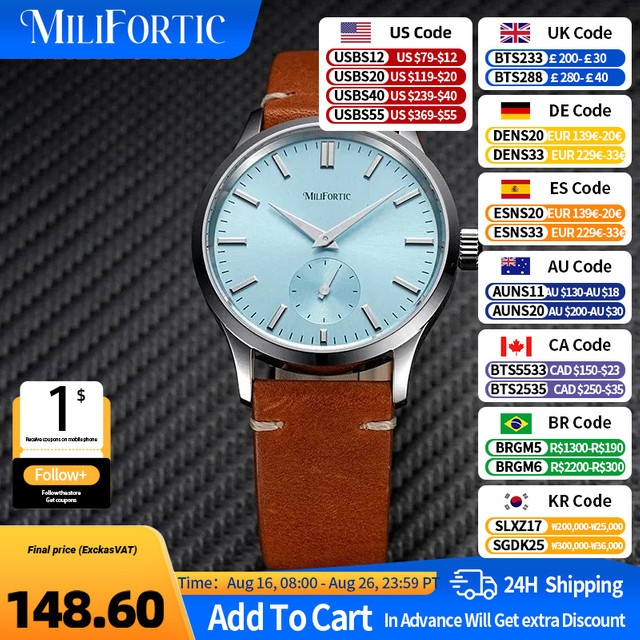 Milifortic Armbanduhr, Quarz, Edelstahlgehäuse, Leder, Herren - Bild 1