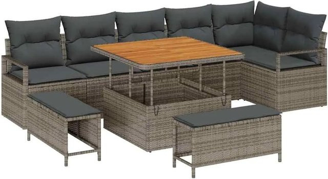 vidaXL Garten-Sofa-Set 9-tlg. in Grau mit Kissen und integriertem Stauraum für Terrasse und Garten - Bild 1
