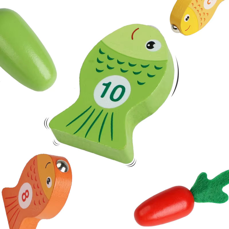 Tlewj Montessori Ziehen Karotte Angeln Spiel Set, Holz, Bunt, Pädagogisches Spielzeug - Bild 2