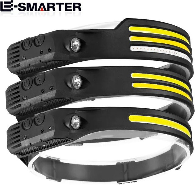 ESMARTER LED-Induktionsscheinwerfer mit COB-Sensor und wiederaufladbarem Akku, Stirnlampe und Taschenlampe in Schwarz mit 6 Modi für die Arbeitsbeleuchtung im Freien - Bild 1