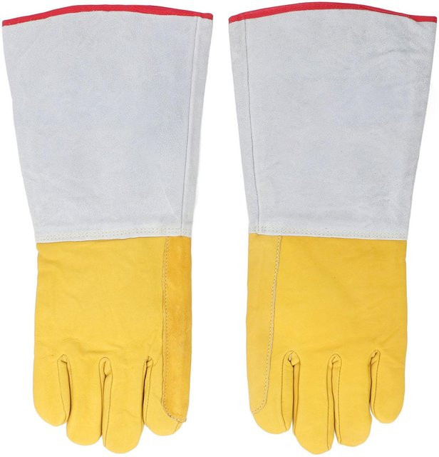 2er-Set LN2 Schutzhandschuhe aus Rindsleder für flüssigen Stickstoff und Trockeneis, Farbe: Weiß/Gelb, Länge: 40 cm - Bild 1