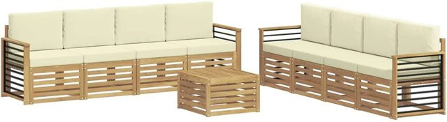 vidaXL Sofagarnitur mit Tisch und Kissen aus Akazienholz und Polyester in Weiß und Beige - Bild 1
