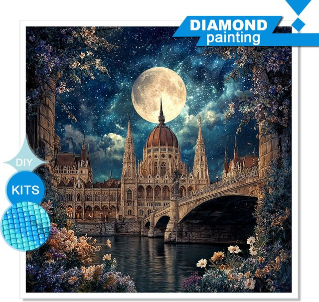 Huacan 5D Diamantmalerei Mond Landschaft Stickerei in Multicolour, Durchmesser: 20 cm - Bild 1