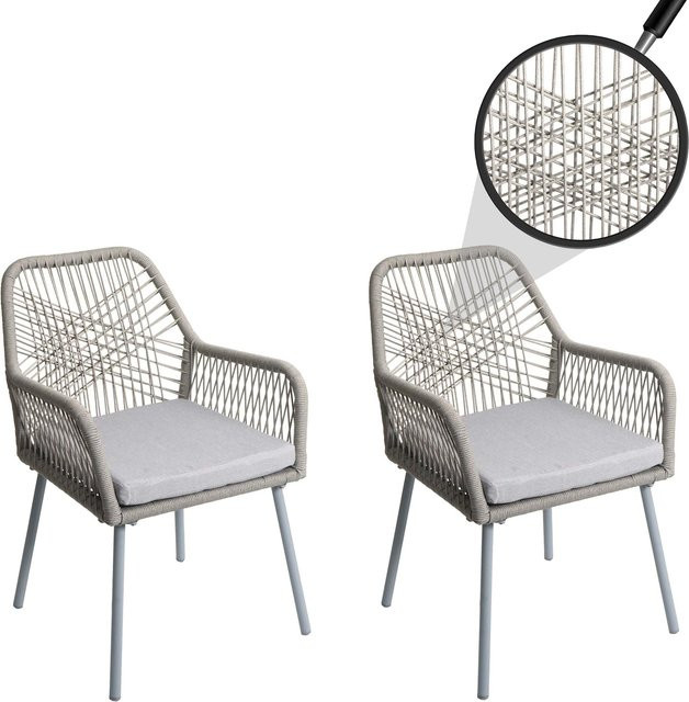 2er-Set MCW Gartenstühle O12 aus Aluminium mit grauem Seilgeflecht und Sitzpolstern - Bild 1