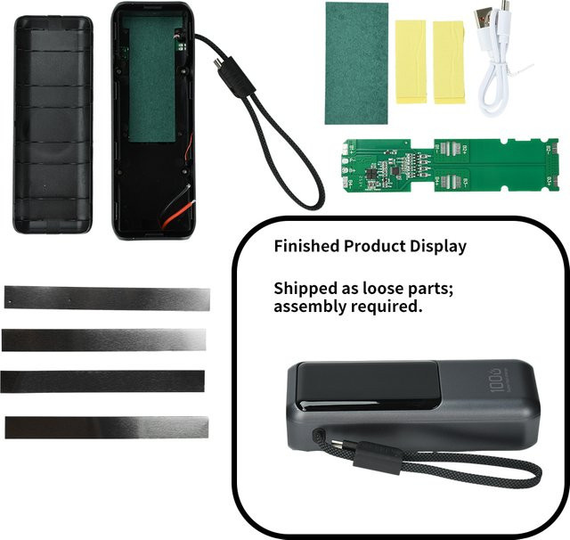 DIY-Kit Powerbank-Gehäuse 100 W PD-Schnellladung für 4-Zellen-21700-Batterien mit integriertem USB-C Kabel in Grau - Bild 1