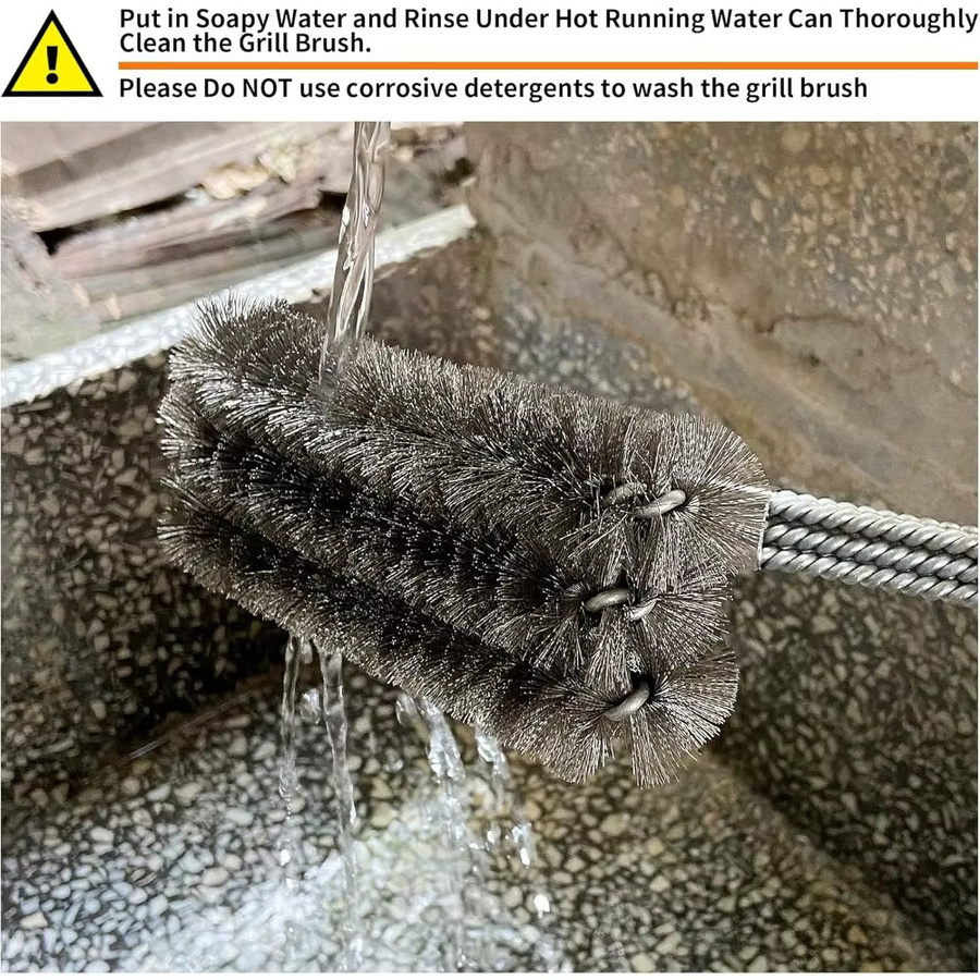FEB.WIND 3-in-1 Grillbürste aus Edelstahl in Silber und Schwarz für effiziente Reinigung von Grillgittern - Bild 3