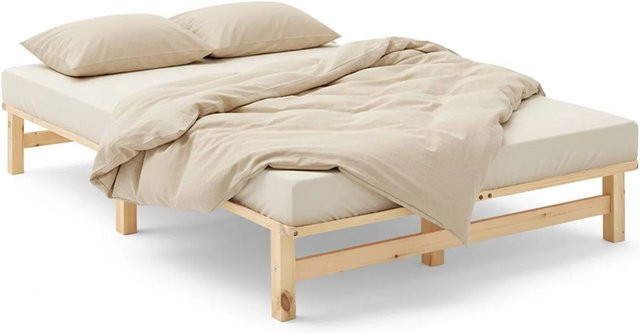 Homestyle4u Palettenbett aus Kiefernholz in Natur, skandinavisches Jugendbett mit Lattenrost, B/T/H: 120 x 200 cm - Bild 1