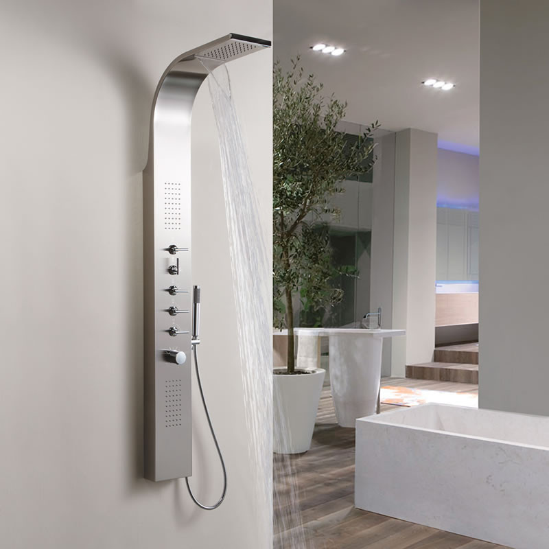 Hudson Reed Duschpaneel Niagara aus Edelstahl in Silber mit Thermostat, Regenbrause, Wasserfall, Massagedüsen und Handbrause, H x B: 165 x 18 cm - Bild 1