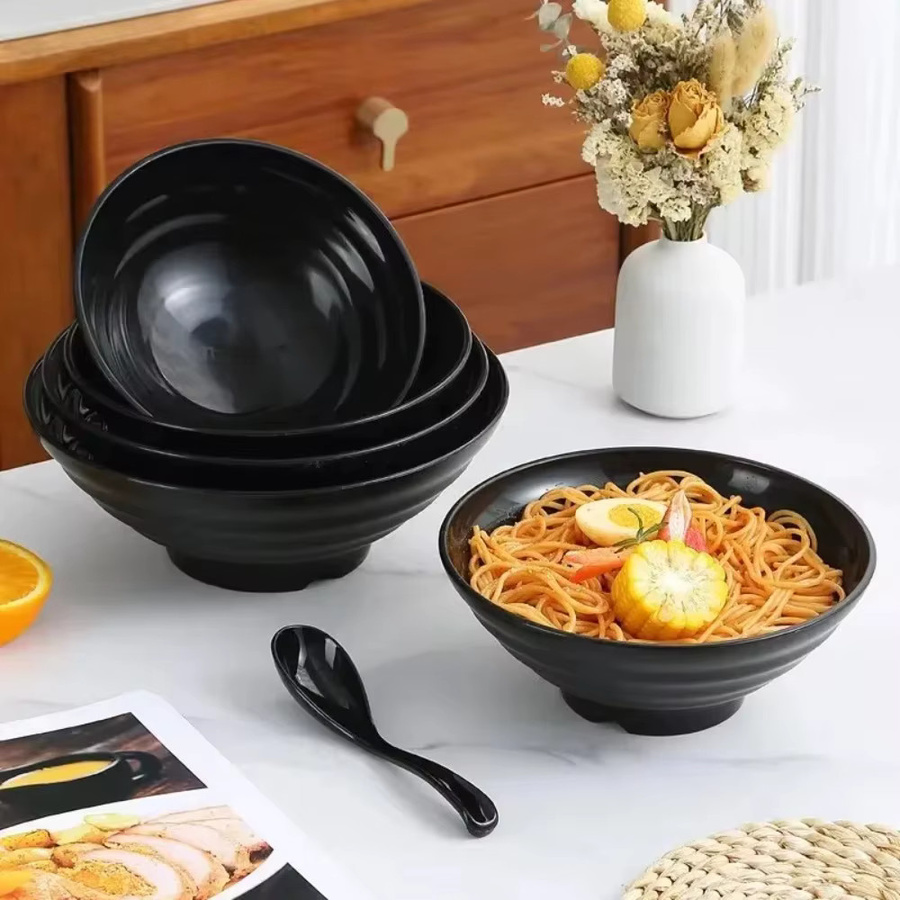 FEB.WIND Ramen-Schüssel aus Kunststoff in Schwarz, robuste Salatschüssel für Instant-Nudeln und Heimgeschirr - Bild 4