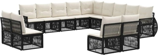 vidaXL Gartensofa-Set 13-teilig in U-Form aus Poly-Rattan und Metall, Schwarz und Cremeweiß - Bild 1