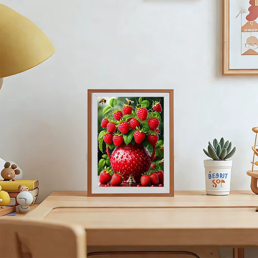 AZQSD Diamant-Mosaik-Set Erdbeere Frucht und Blumen in Multicolour mit runden Steinen für die Heim-Dekoration - Bild 3