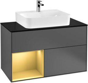 V&B Waschtischunterschrank Finion 100 mit Wandbeleuchtung und Regal in Anthrazit, Breite: 100 cm, Höhe: 50,1 cm, Tiefe: 50,1 cm - Bild 1