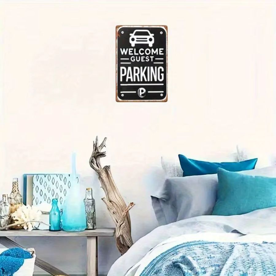 HELLOYOUNG Vintage-Metallschild Welcome Guest Parking aus Eisen, runde Wanddekoration für Garage, Veranda oder Café, Durchmesser: 20 cm - Bild 1
