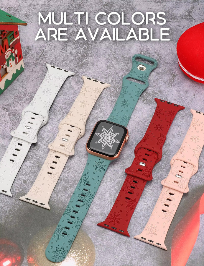CRESTED Uhrenarmband Silikon, Weiß, Weihnachtsschneeflocken-Gravur - Bild 1