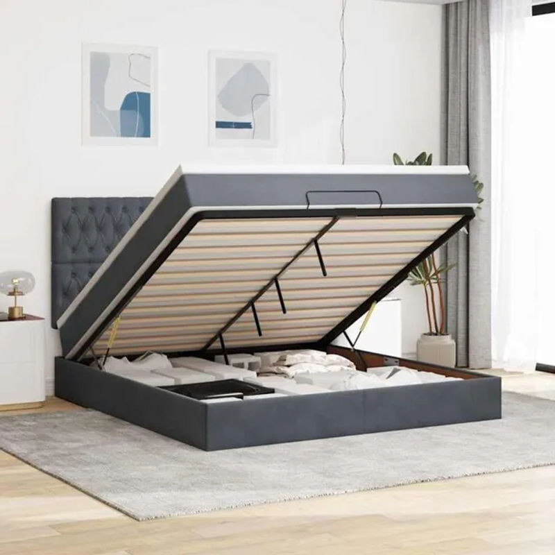 Vidaxl Polsterbett Ottoman mit Matratze und LED in Dunkelgrau Samt B/T: 160 x 200 cm - Bild 1
