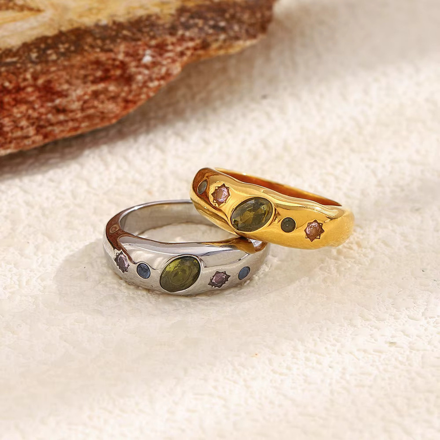 E.B.belle Ring, Edelstahl, grüner Zirkon-Sonnenmuster, Damen - Bild 2