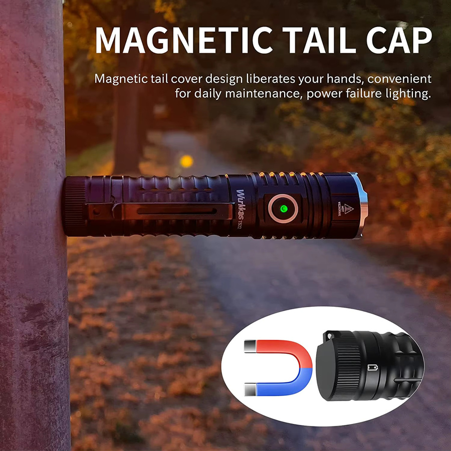 Wurkkos TS22 LED-Taschenlampe mit XHP70D, 4500 Lumen, IP68 wasserdicht, Schwarz, wiederaufladbar mit 21700 Lithium-Ionen-Akku und magnetischer Endkappe - Bild 3
