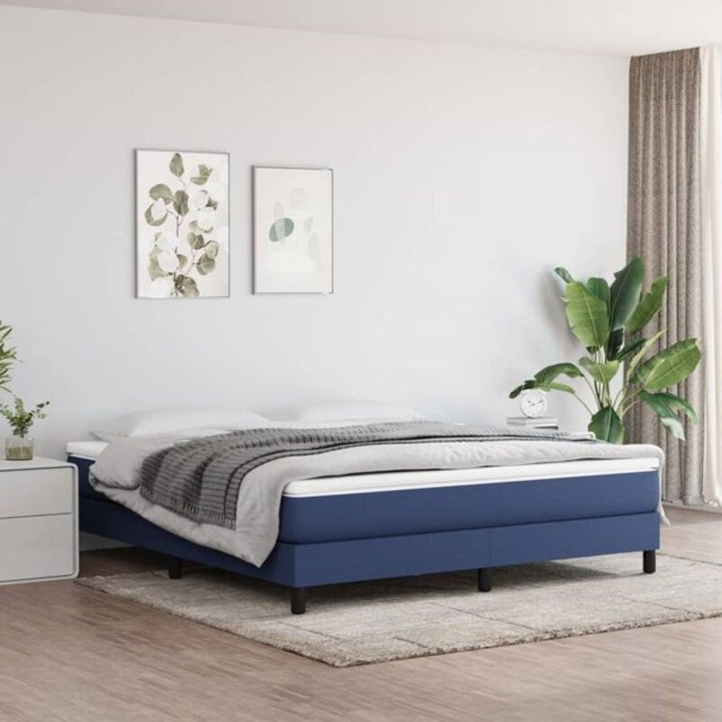 Vidaxl Boxspringbett mit Matratze in Blau und Weiß aus Stoff und Holzwerkstoff B/T/H: 180 x 200 cm - Bild 1