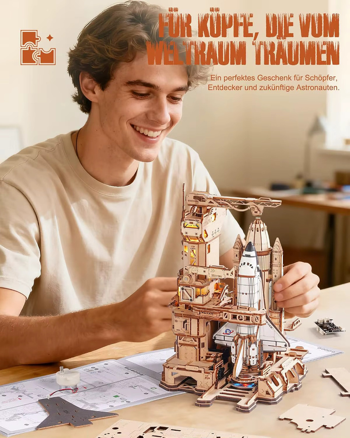 Robotime Rokr 3D-Puzzle Raumfähre, Holzpuzzle, mit Beleuchtung, ab 14 Jahren - Bild 6