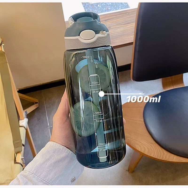 AIWILL Trinkflasche aus Tritan mit Stroh, BPA-frei, 1 l, Pink/Transparent - Bild 2