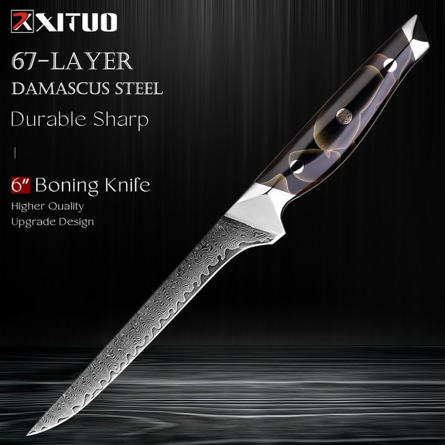 Xituo Filetmesser aus Damaststahl mit flexibler Klinge und Kupfer-Platin-Harz Griff in Multicolour, 15,24 cm - Bild 1