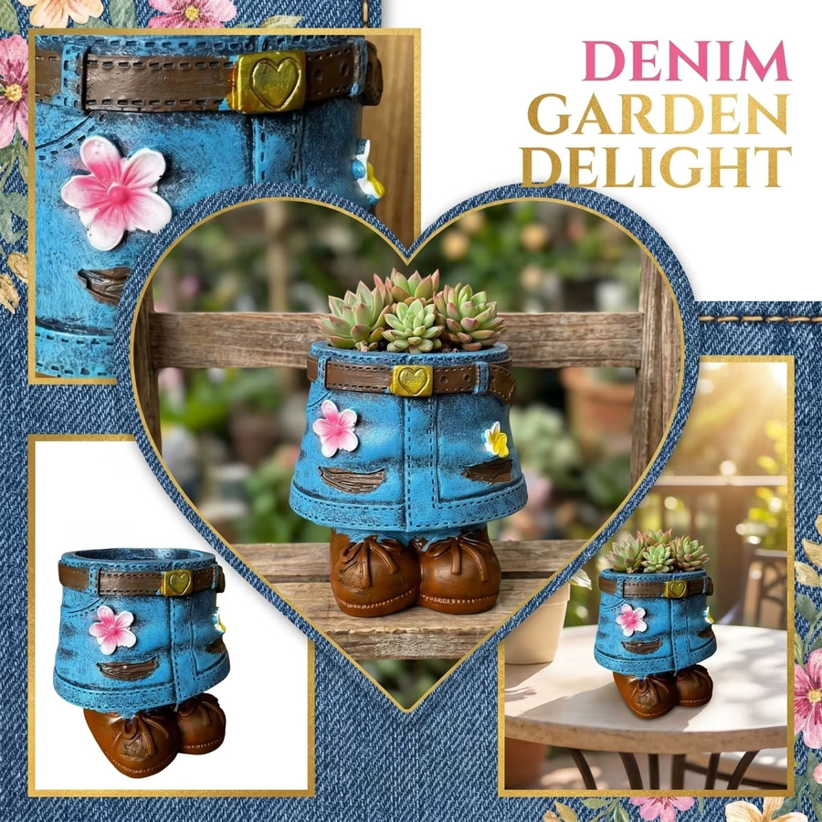 Kreativer Blumentopf in Jeansrock-Form in Blau, künstlerischer Sukkulententopf aus Kunststoff für dekorative Gartenornamente - Bild 4