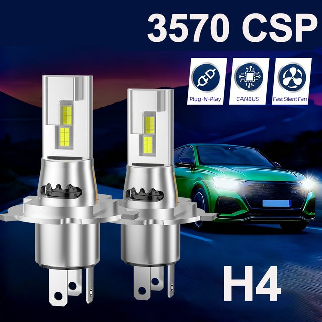 Roadsun H4 LED Scheinwerfer-Set Mini CSP 3570 mit 20000LM und Canbus, 6000K, Silber - Bild 1