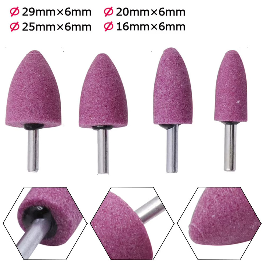 DAZZLEEX Konischer Schleifkopf aus rotem Korund mit 6 mm Schaft, Minibürste zum Polieren und Rostentfernen in Lila - Bild 3