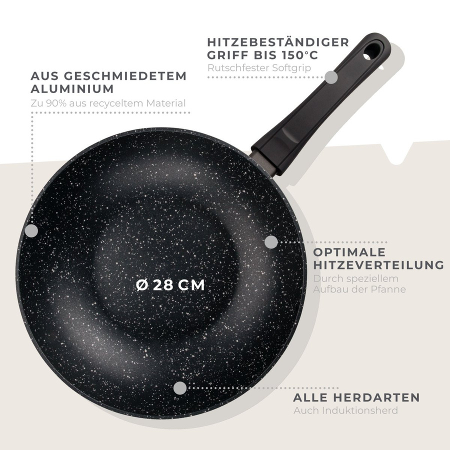 Fackelmann Wokpfanne Marble aus Aluminium mit Antihaftbeschichtung, Farbe: Anthrazit/Schwarz, Durchmesser: 28 cm - Bild 2